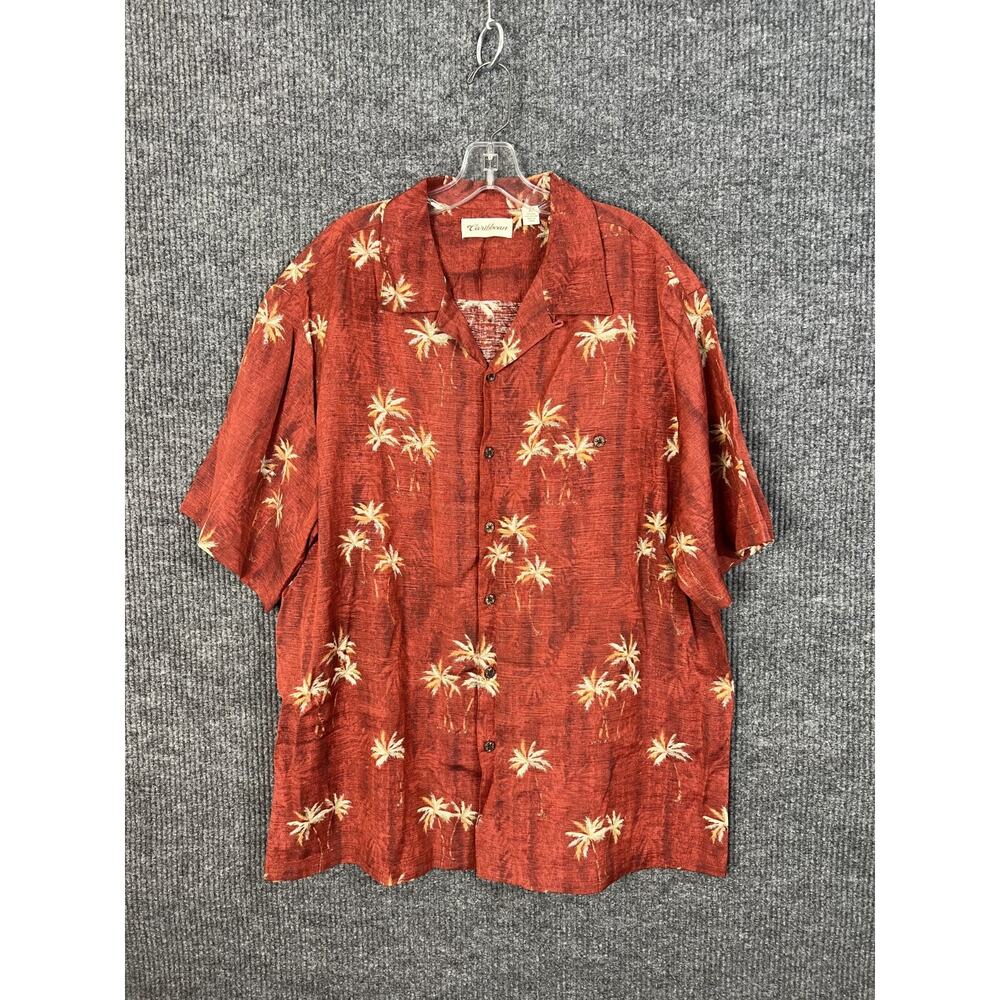 Caribbean Shirt Mens XL Hawaiian Silk Blend Short Sleeve Resort Cruise Summer